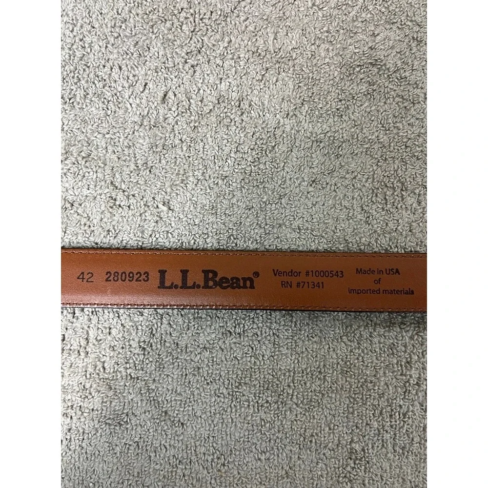 LL Bean Mens Chino Belt 42 Chocolate Brown Full Grain Leather Brass Buckle 2809